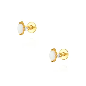 925 Silver Large Opal CZ Diamond Flat Back Earrings