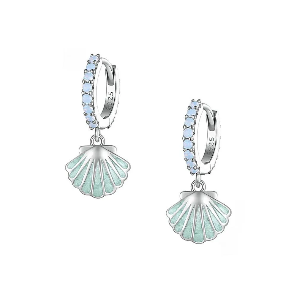 925 Silver Summer Shell Blue Opal Earrings