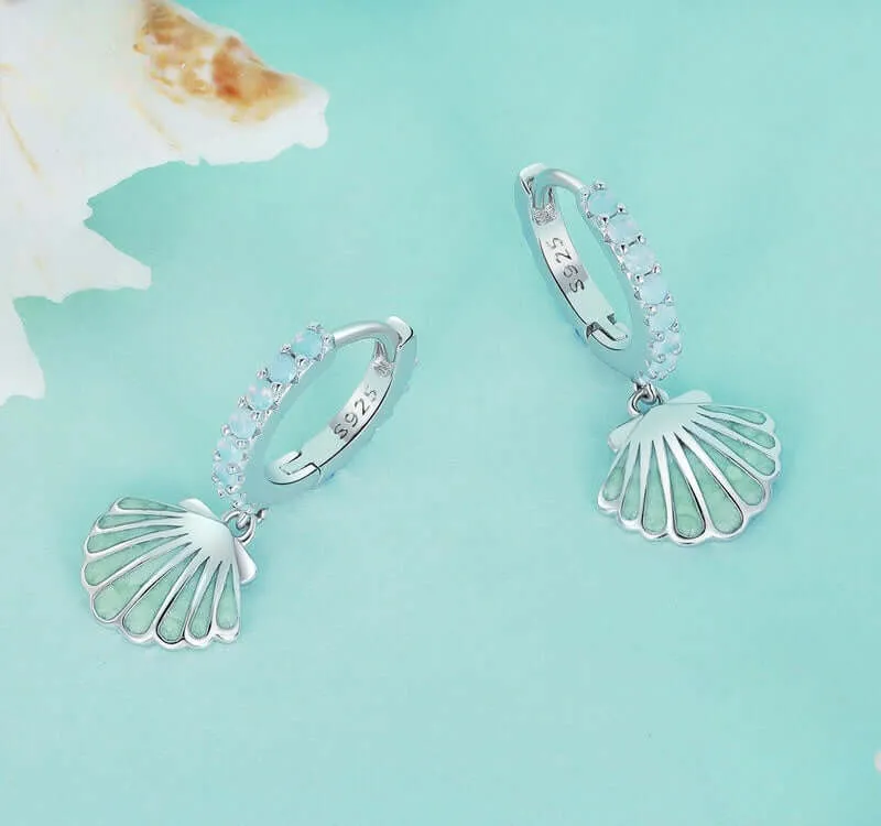 925 Silver Summer Shell Blue Opal Earrings