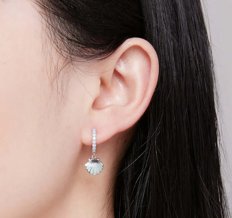 925 Silver Summer Shell Blue Opal Earrings