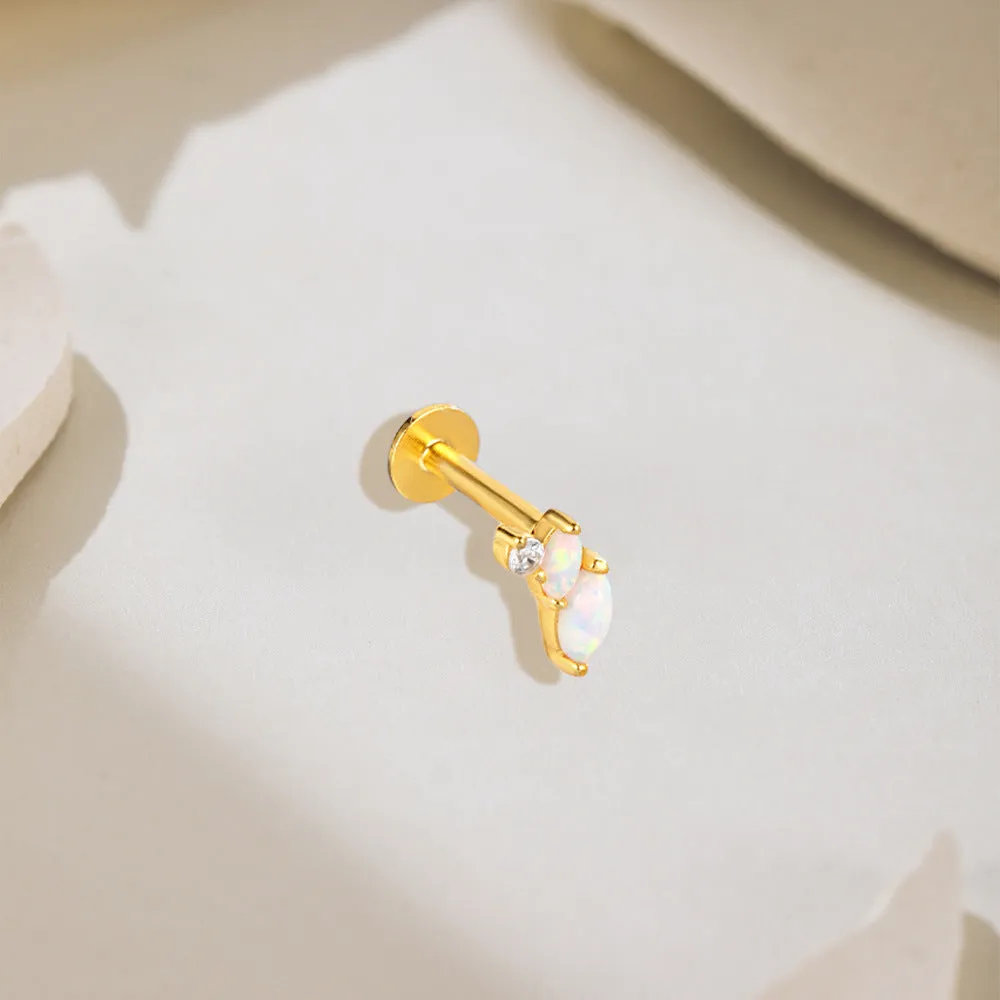 925 Silver Three-Line Opal CZ Diamond Flat Back Earrings