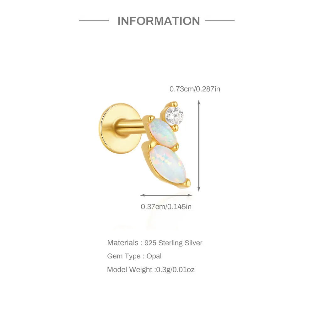 925 Silver Three-Line Opal CZ Diamond Flat Back Earrings