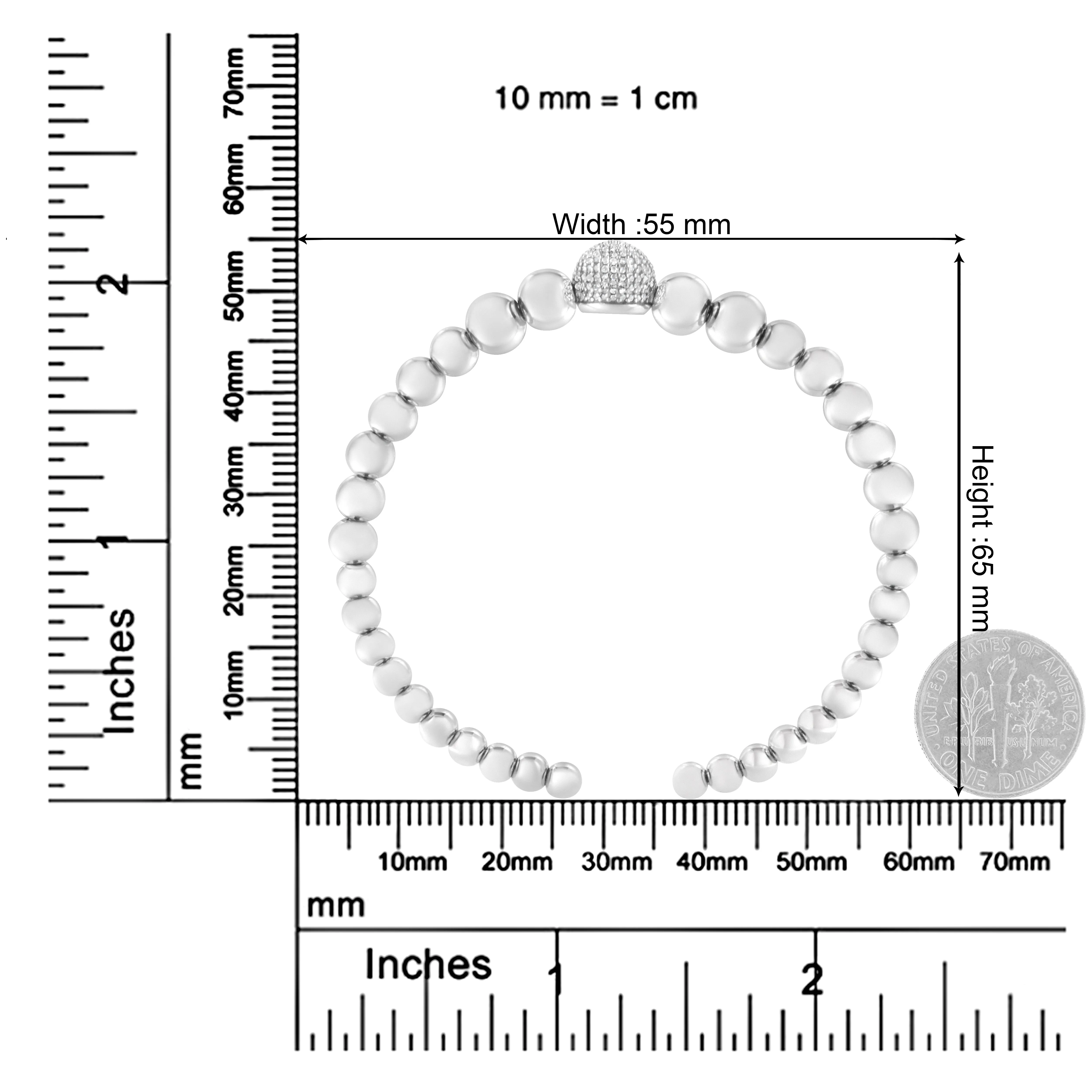 .925 Sterling Silver 1/6 Cttw Diamond Rondelle Graduated Ball Bead Cuff Bangle Bracelet