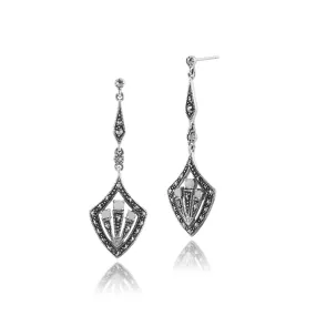 925 Sterlingsilber Art Déco Opal & Markasit Statement Ohrhänger