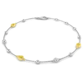 9ct White And Yellow Gold 0.24ct Pear Cut Yellow Diamond And 0.05ct Diamond Station Bracelet