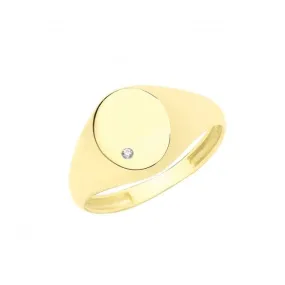9ct Yellow Gold Oval Signet Ring With Zirconia RN954