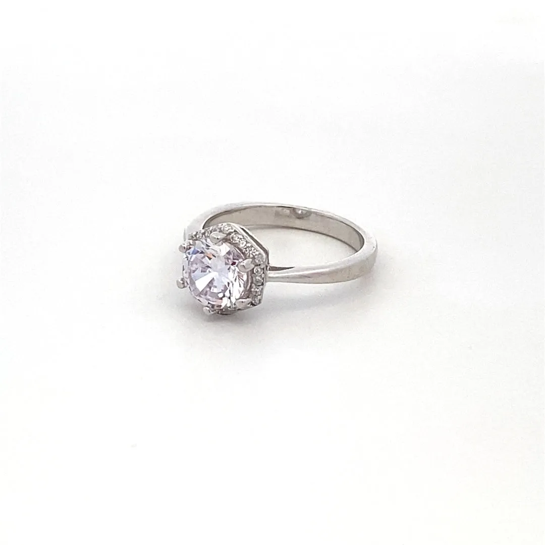 Adriana Halo Hexagon 925 Sterling Silver Engagement Ring