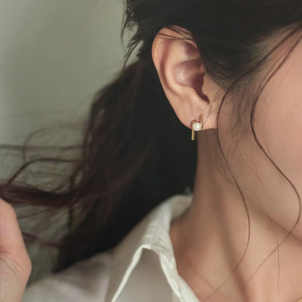 Akoya Pearl Double Bar Stud Earrings