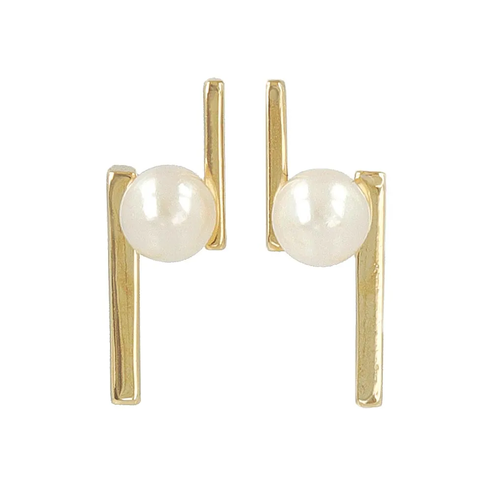 Akoya Pearl Double Bar Stud Earrings