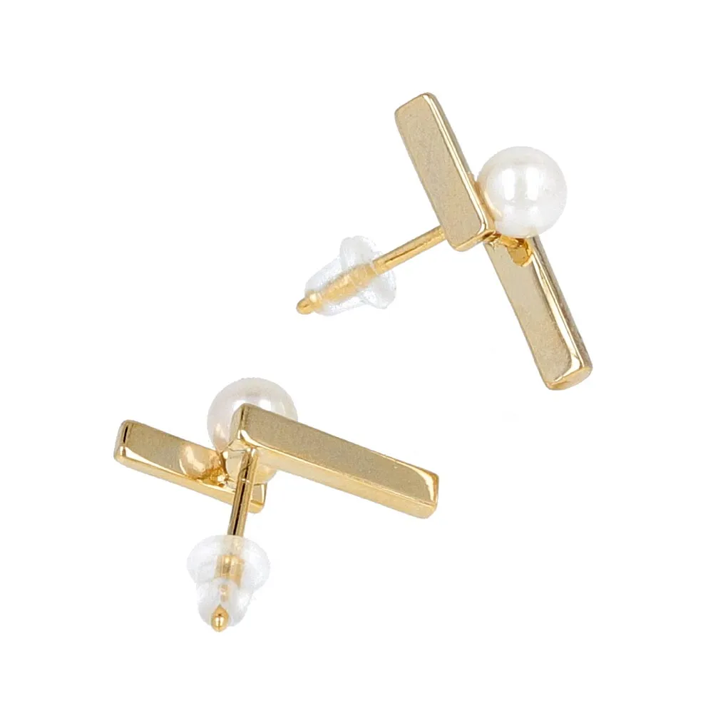 Akoya Pearl Double Bar Stud Earrings
