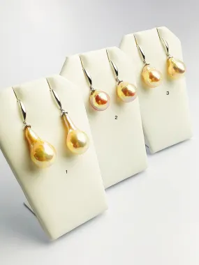 All Natural Edison Freshwater Baroque Pearl Drop Earrings on 925 Sterling Silver (474 No. 1-3)