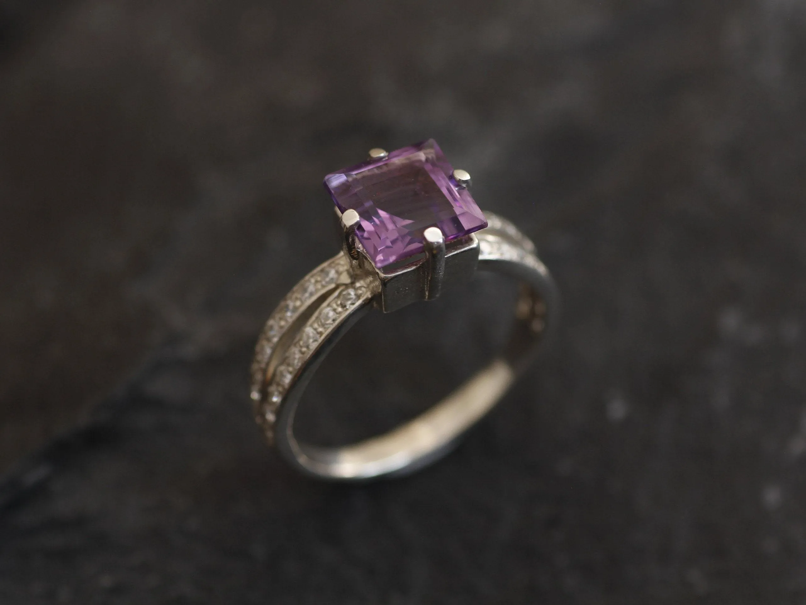 Amethyst Ring - Purple Square Ring - Vintage Split Shank Ring