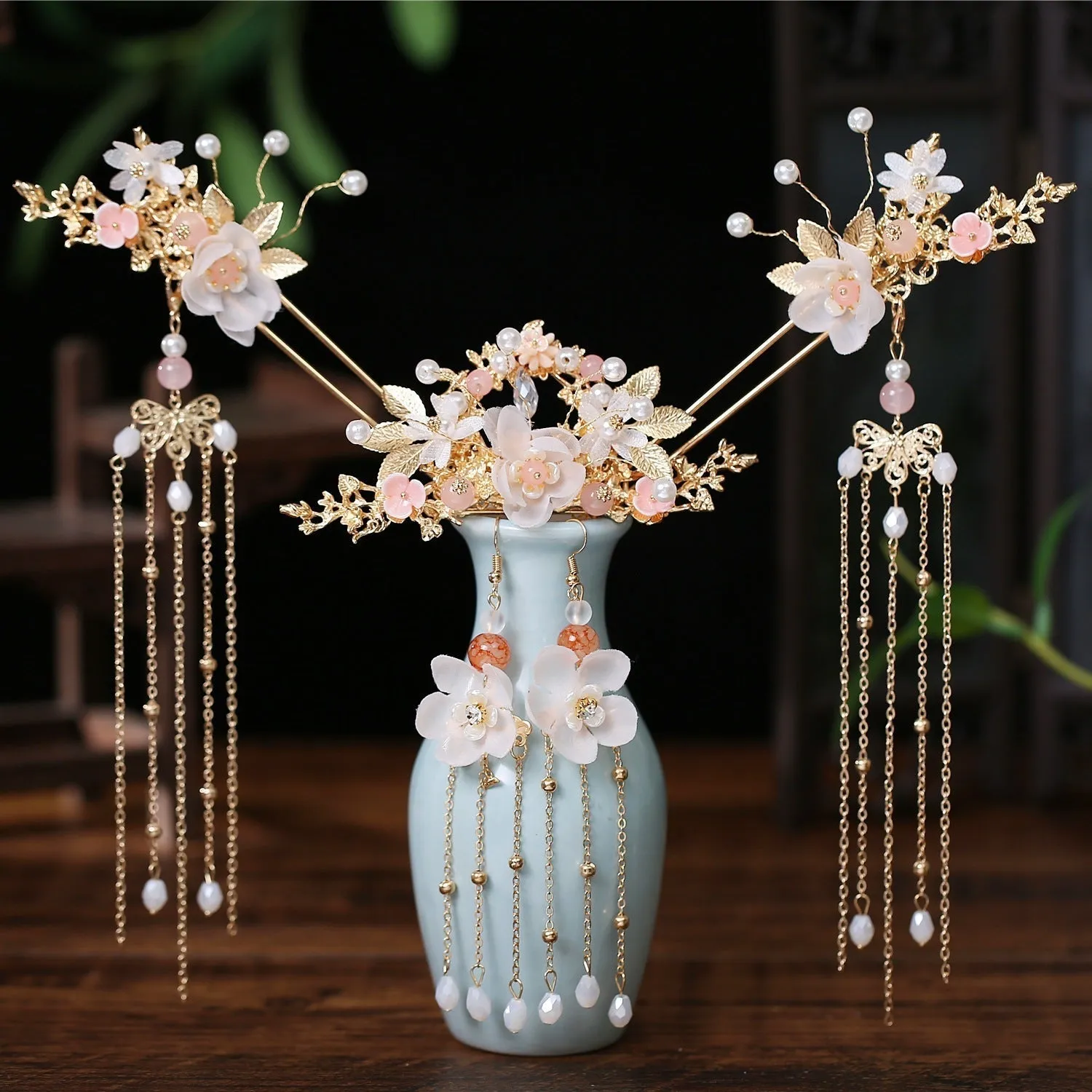 Ancient Style Super Fairy Hanfu Tassel Hairpin Hair Crown Hair Accessories Complete Set