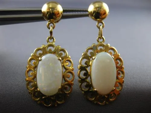ANTIQUE AAA OPAL 14KT YELLOW GOLD 3D CLASSIC FILIGREE HANGING EARRINGS #22091