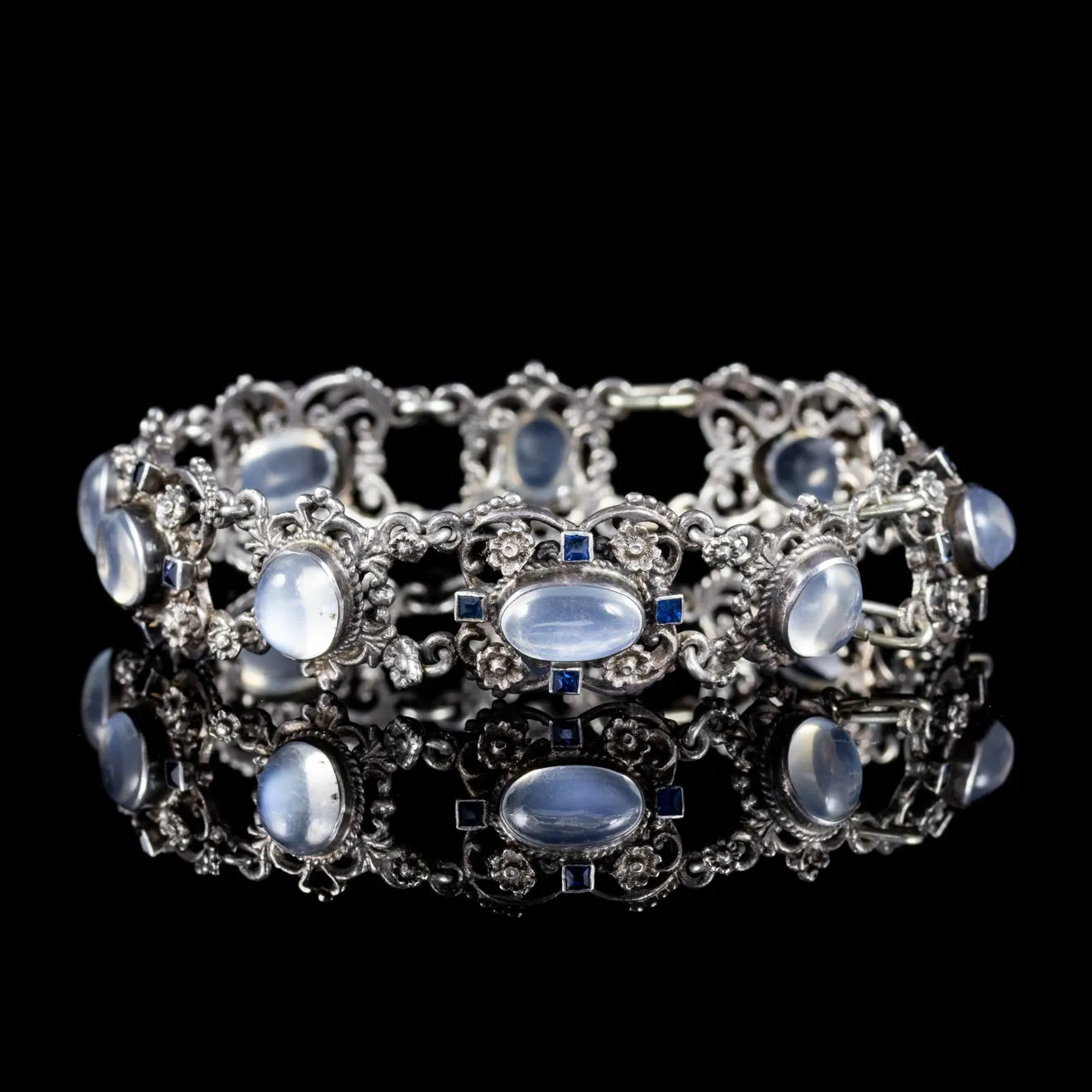 Antique Arts And Crafts Moonstone Bracelet Silver Circa 1900
