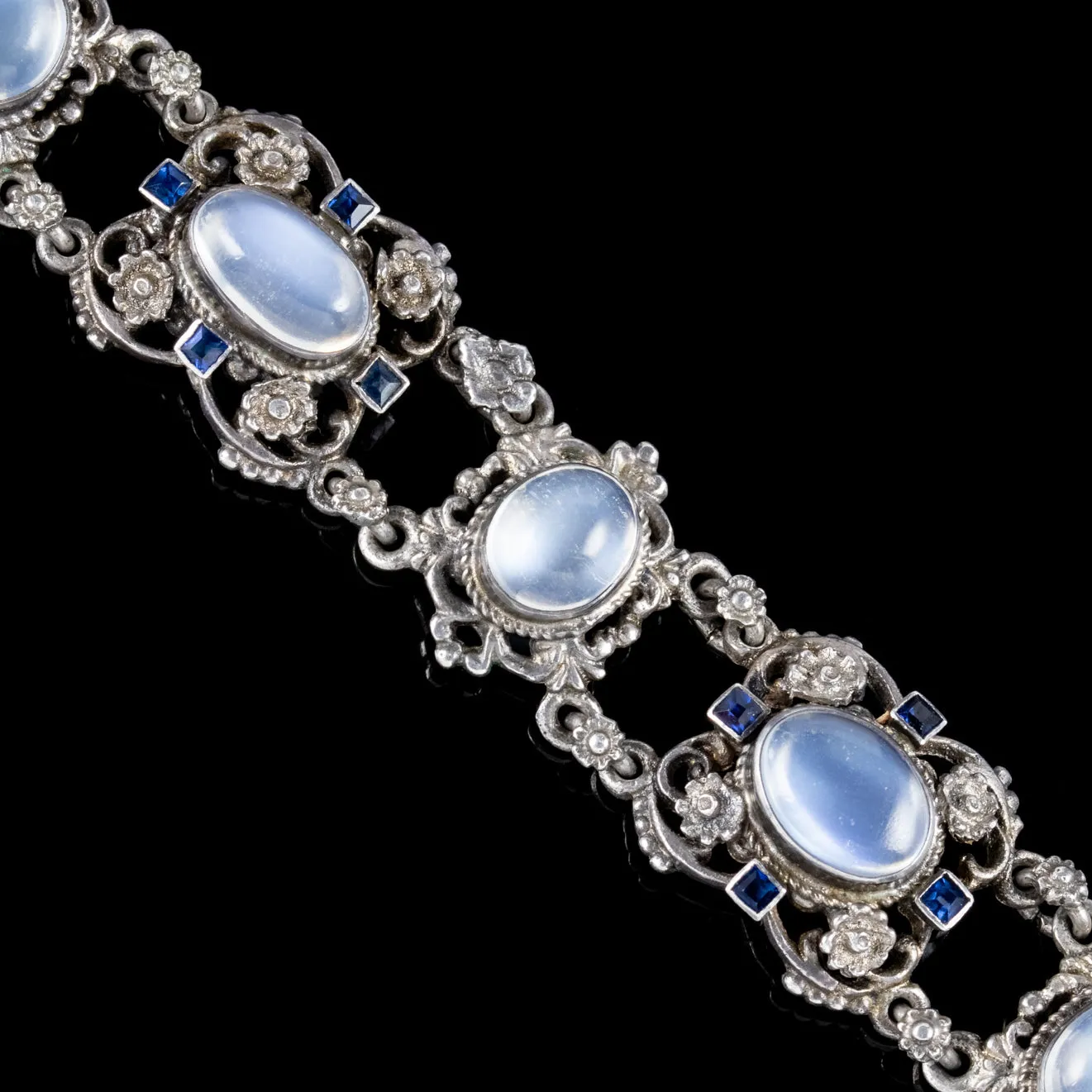Antique Arts And Crafts Moonstone Bracelet Silver Circa 1900