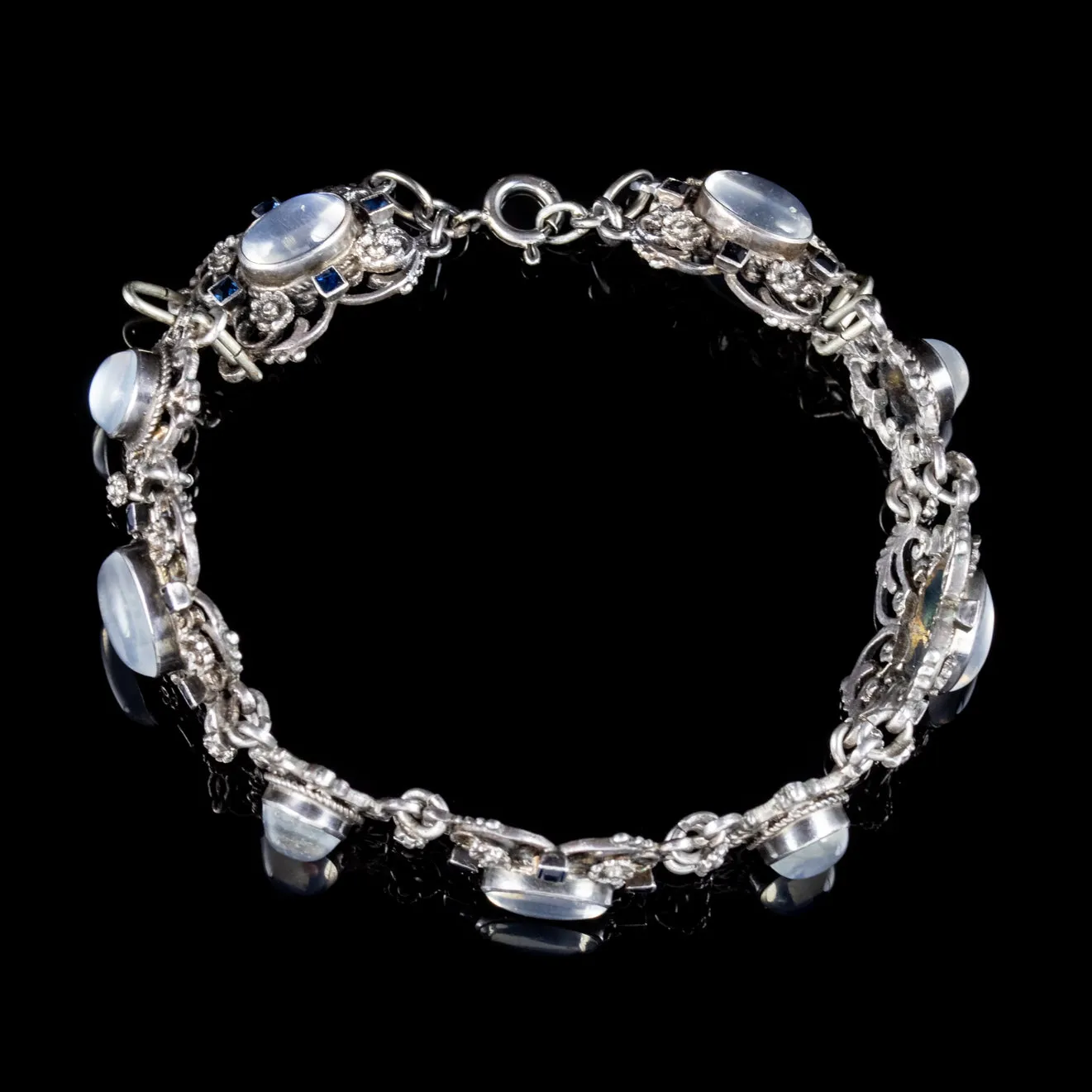 Antique Arts And Crafts Moonstone Bracelet Silver Circa 1900
