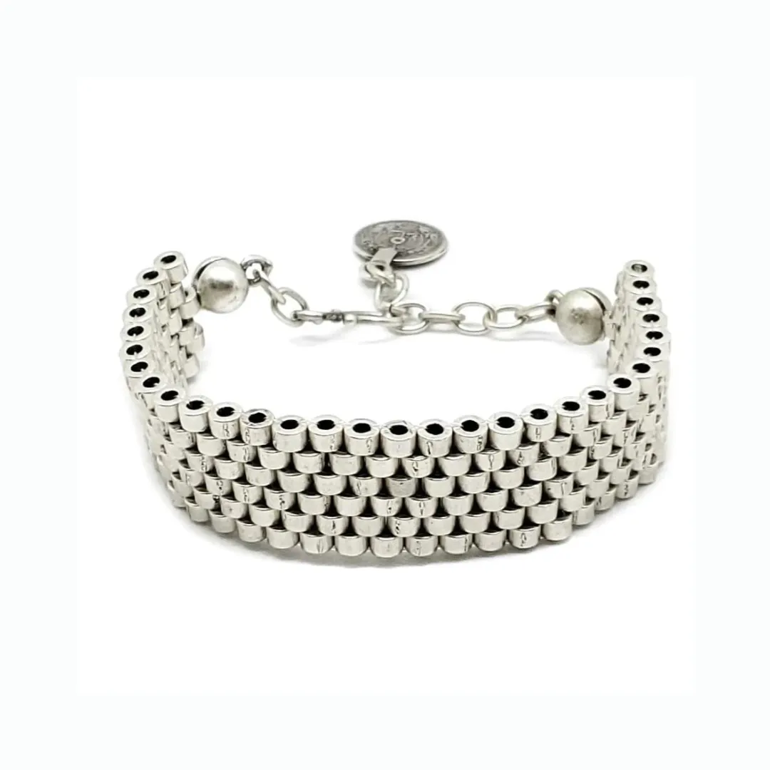 Antique Silver Unisex Pewter Flat Weave Bracelet