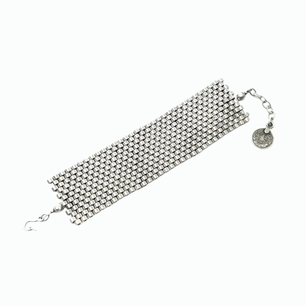 Antique Silver Unisex Pewter Flat Weave Bracelet