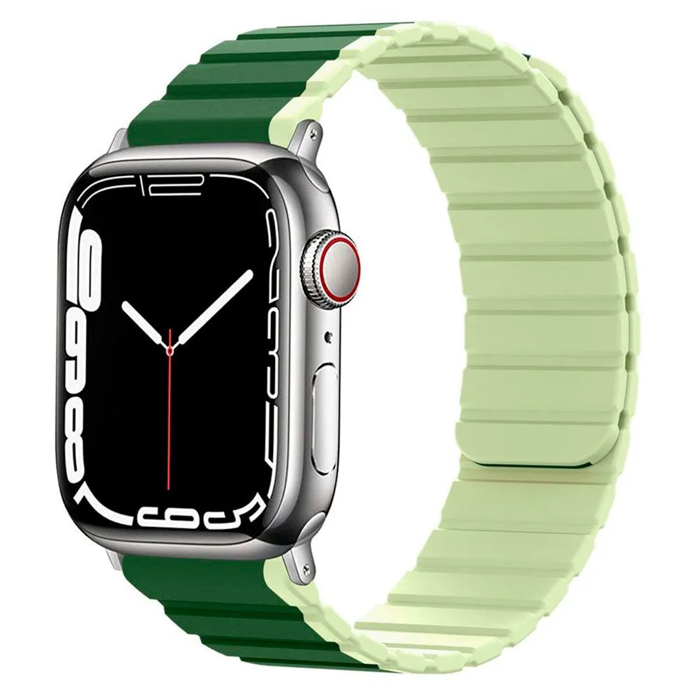 Apple Watch (38/40/SE/41/42mm) Lippa Magnetisk Silikone Multi Rem - Mørkegrøn / Lysegrøn