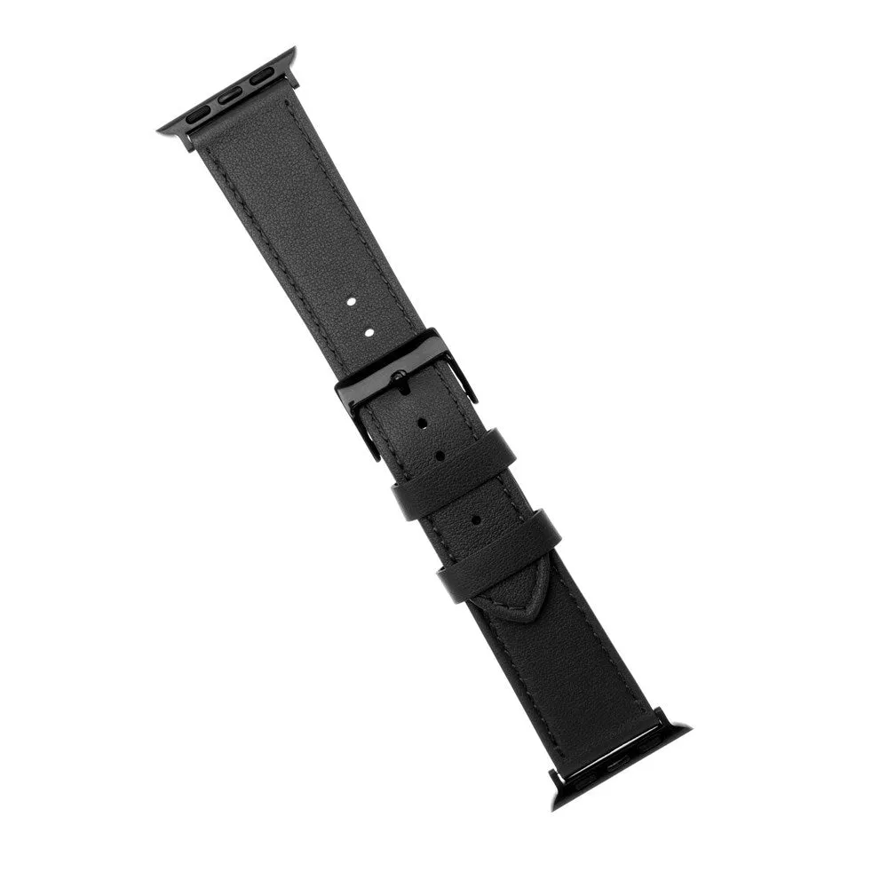 Apple Watch (42/44/SE/45/46/49mm) Fixed Ægte Læder Rem - Sort