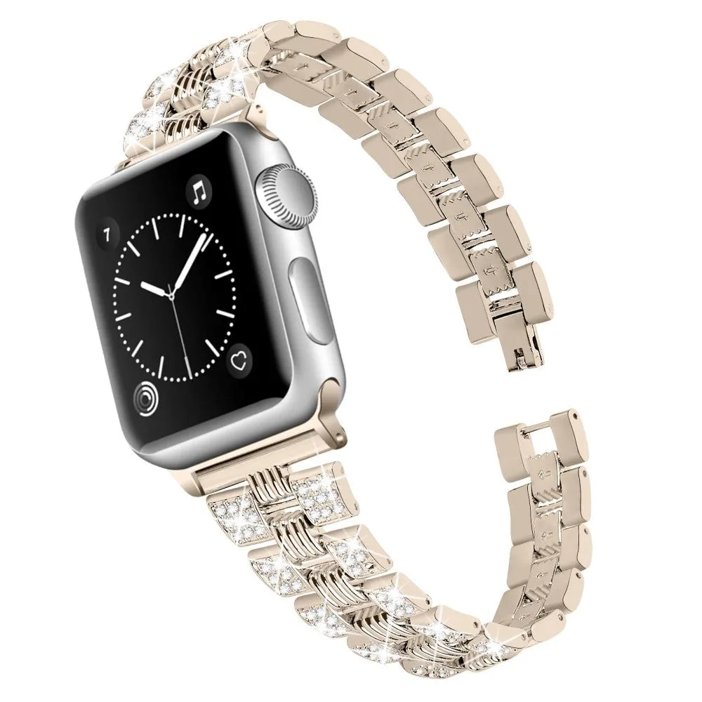 Apple Watch (42/44/SE/45/46/49mm) Metal Rem m. Rhinsten - Guld