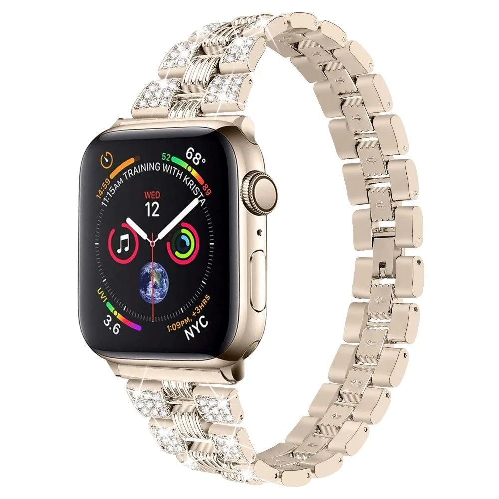 Apple Watch (42/44/SE/45/46/49mm) Metal Rem m. Rhinsten - Guld