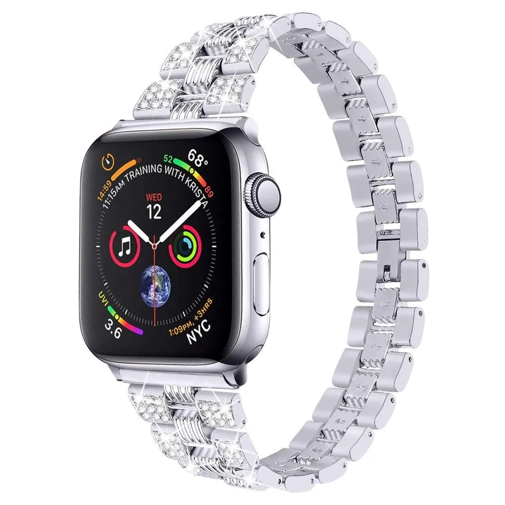 Apple Watch (42/44/SE/45/46/49mm) Metal Rem m. Rhinsten - Sølv