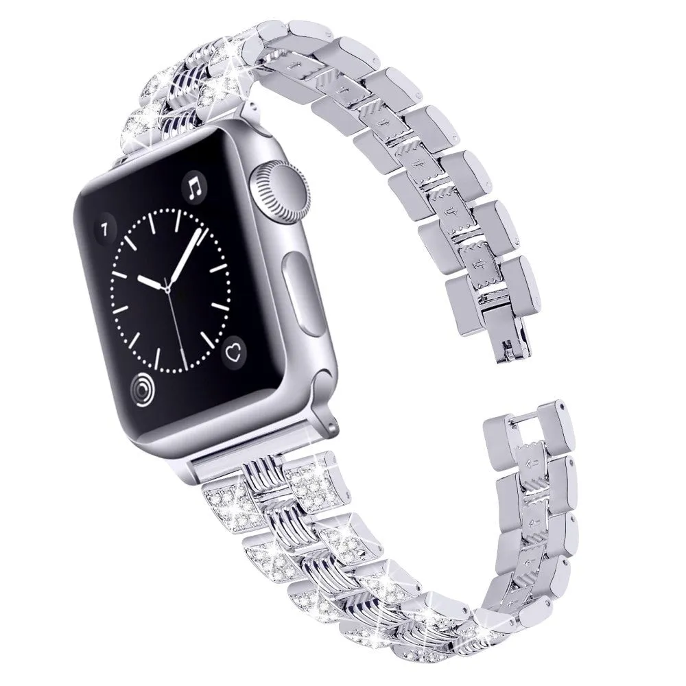 Apple Watch (42/44/SE/45/46/49mm) Metal Rem m. Rhinsten - Sølv