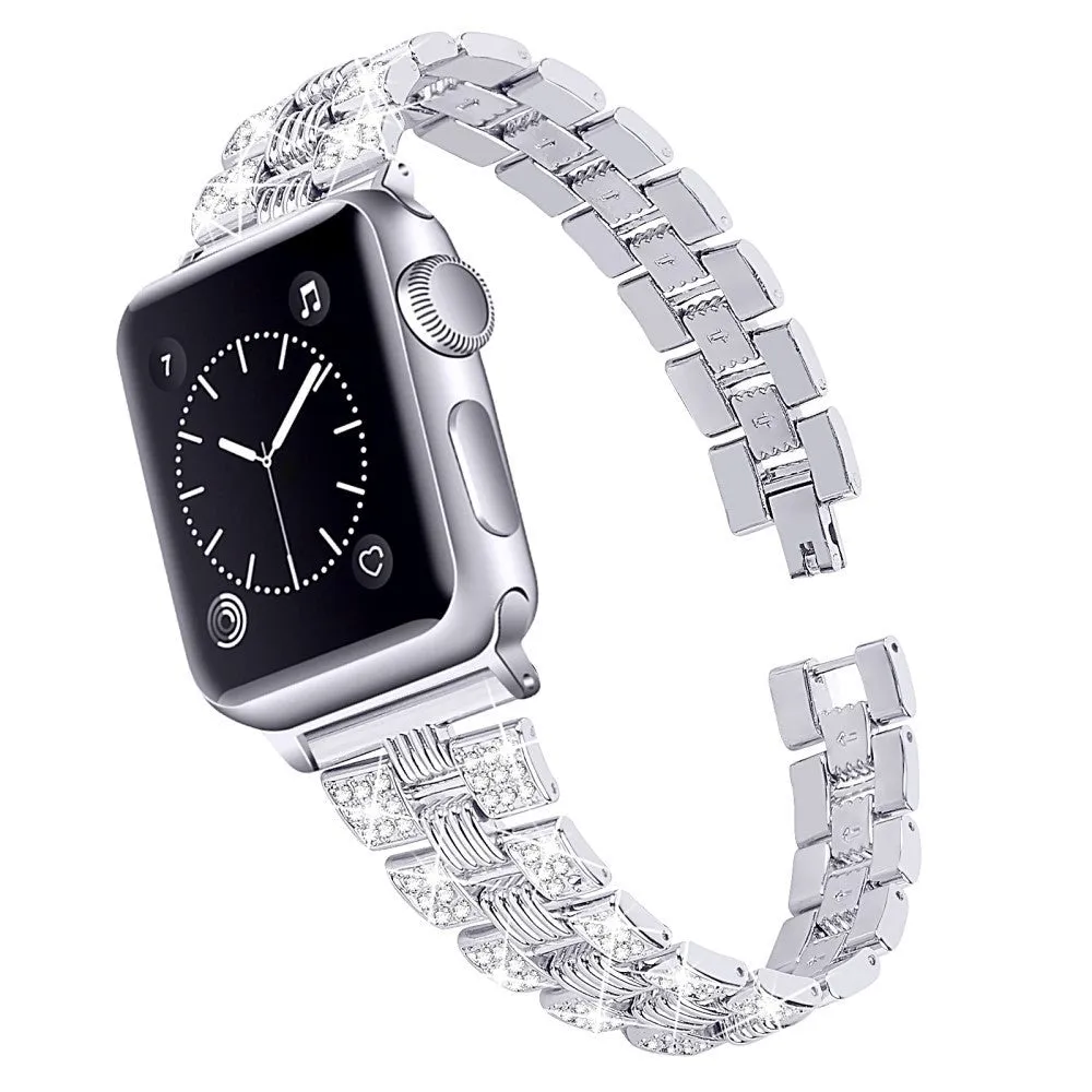 Apple Watch (42/44/SE/45/46/49mm) Metal Rem m. Rhinsten - Sølv