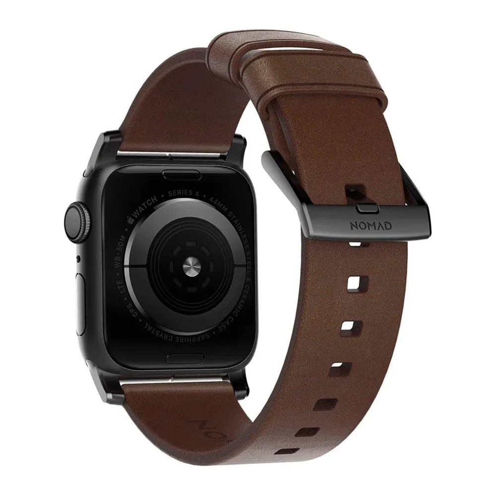 Apple Watch (42/44/SE/45/46/49mm) Nomad Modern Horween Band Rem - Rustic Brown / Black Hardware