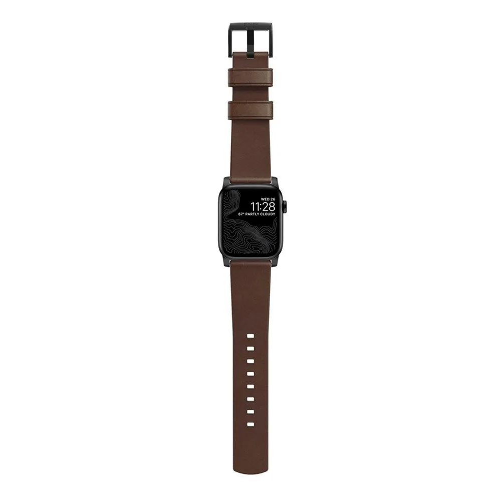 Apple Watch (42/44/SE/45/46/49mm) Nomad Modern Horween Band Rem - Rustic Brown / Black Hardware