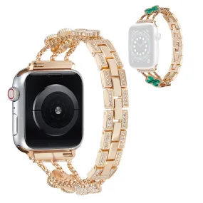 Apple Watch 42mm - 44mm flower décor rhinestone watch strap - Rose Gold / Green