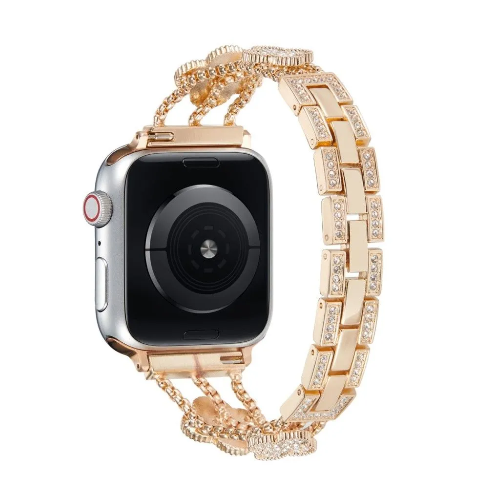 Apple Watch 42mm - 44mm flower décor rhinestone watch strap - Rose Gold / Green