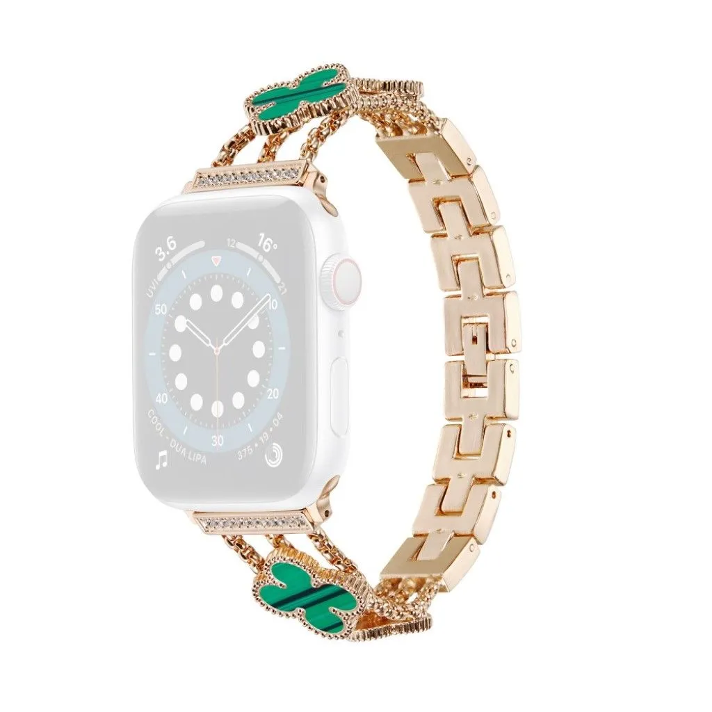 Apple Watch 42mm - 44mm flower décor rhinestone watch strap - Rose Gold / Green