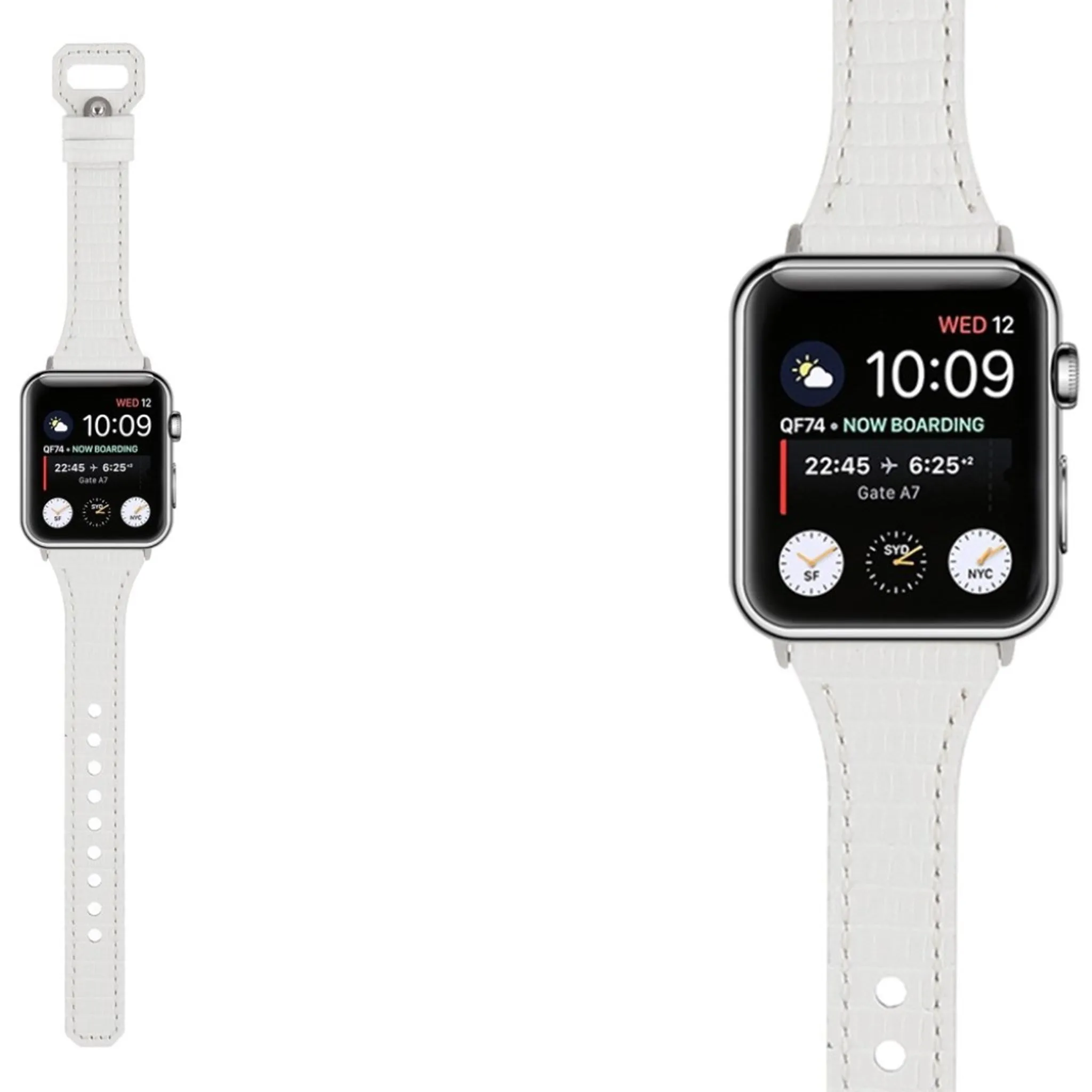 Apple Watch 44mm bamboo textured genuine leather watch strap - White