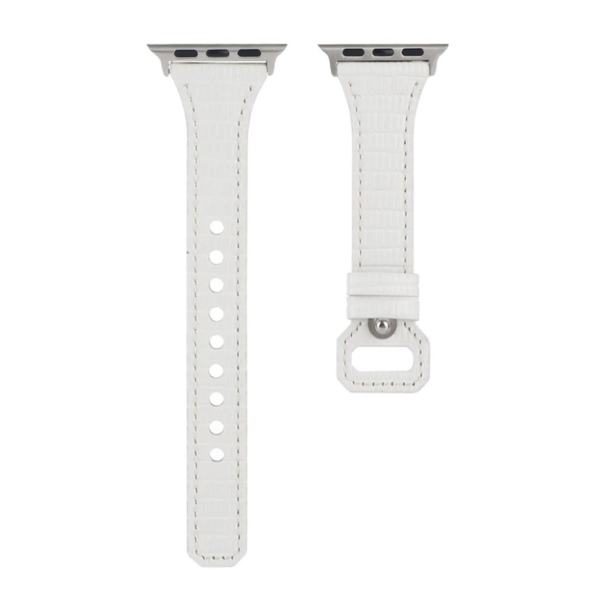 Apple Watch 44mm bamboo textured genuine leather watch strap - White
