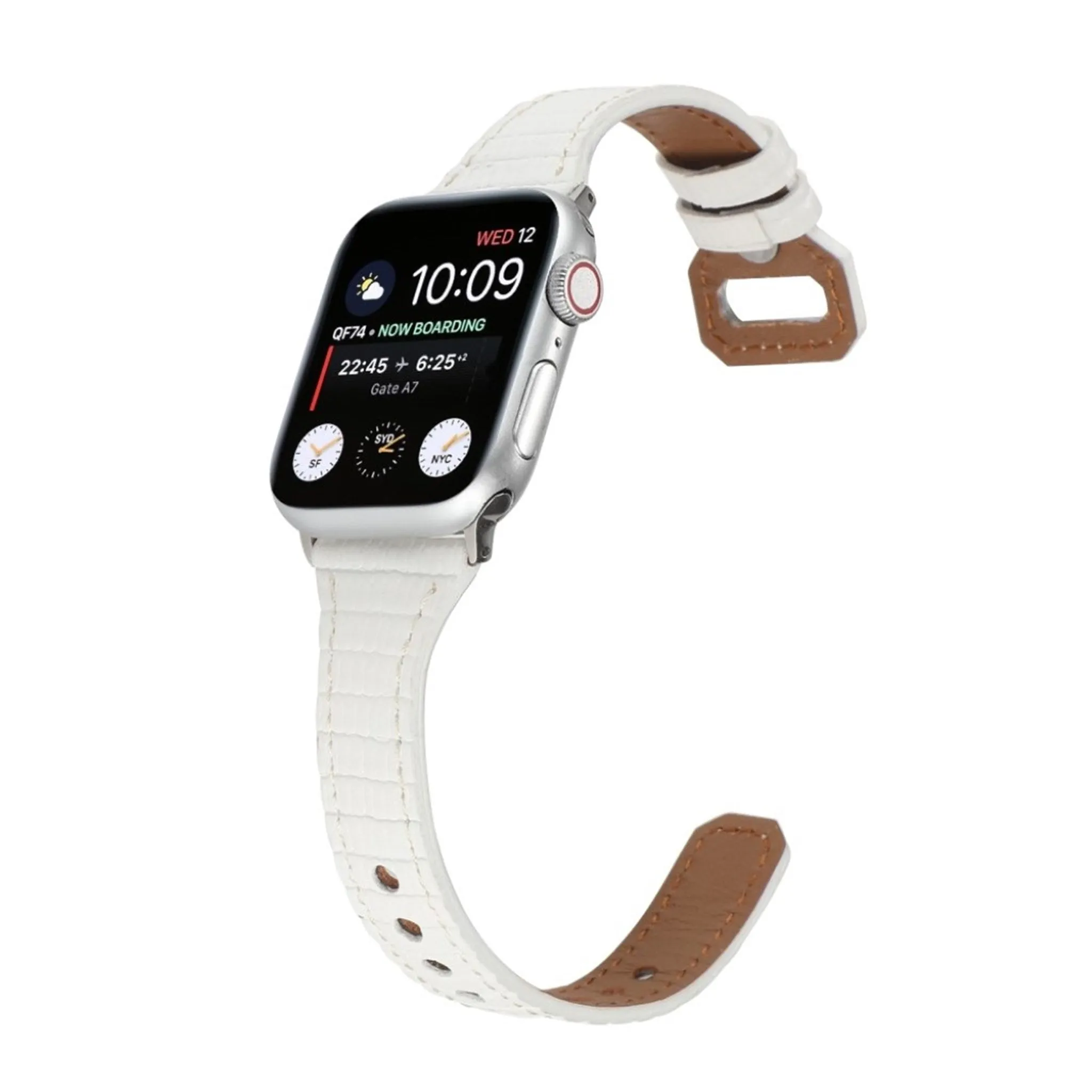 Apple Watch 44mm bamboo textured genuine leather watch strap - White