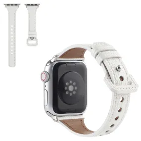 Apple Watch 44mm bamboo textured genuine leather watch strap - White
