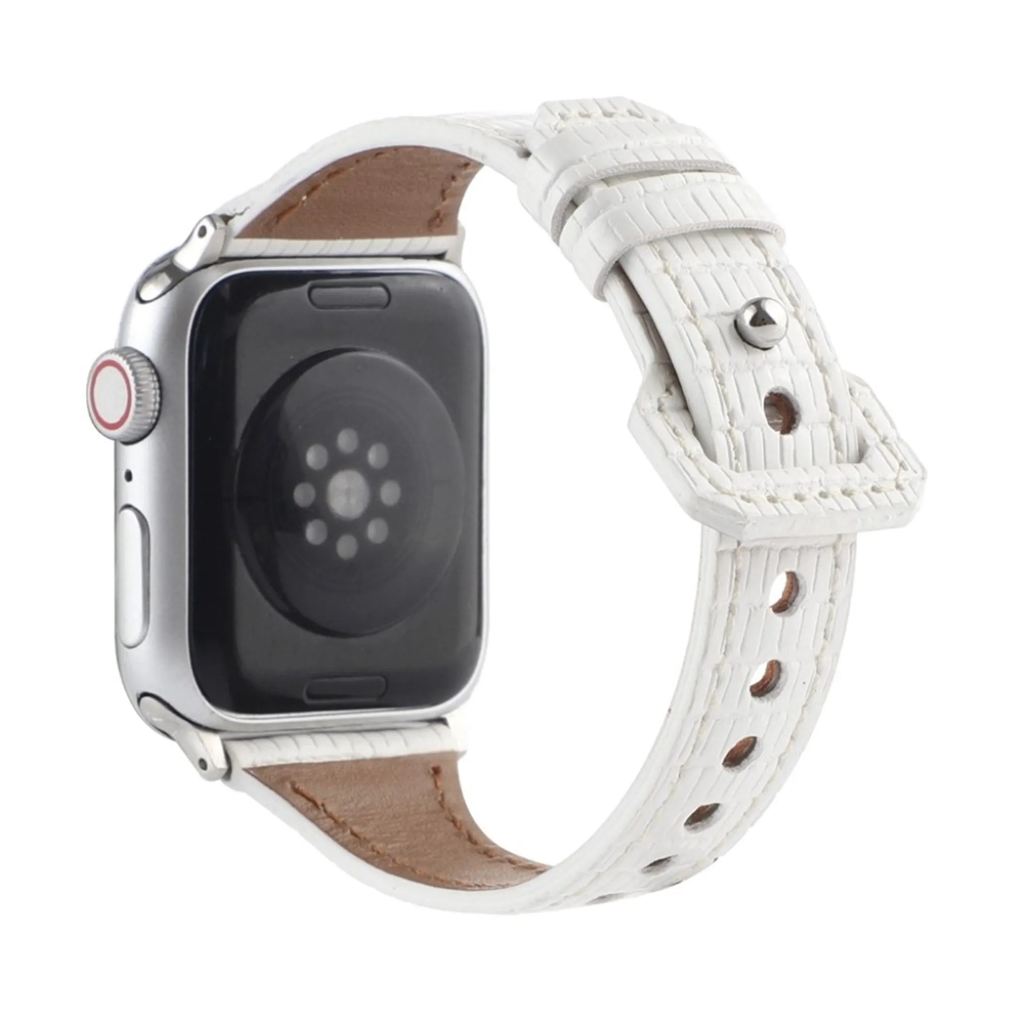 Apple Watch 44mm bamboo textured genuine leather watch strap - White