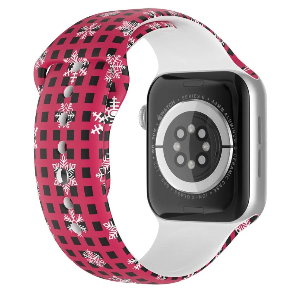 Apple Watch (45mm) christmas pattern silicone watch strap - Snowflake / Plaid / Size: L