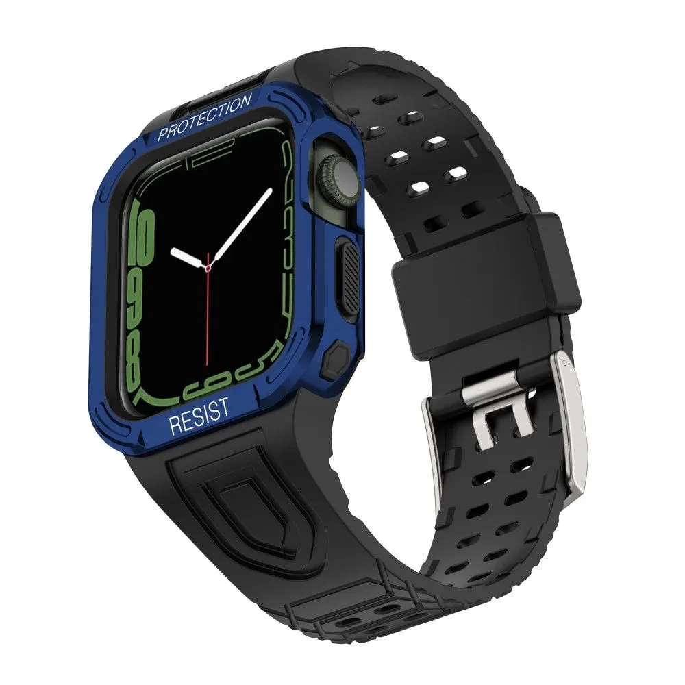 Apple Watch (45mm) color contrast watch strap    protective case - Black / Blue