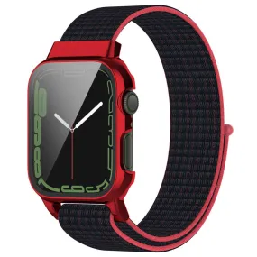 Apple Watch (45mm) nylon watch strap   tempered glass - Black / Red