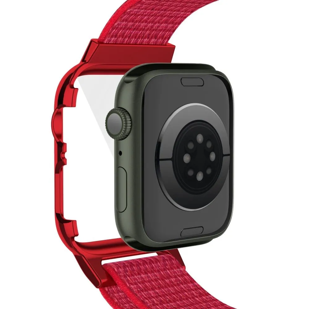 Apple Watch (45mm) nylon watch strap   tempered glass - Black / Red