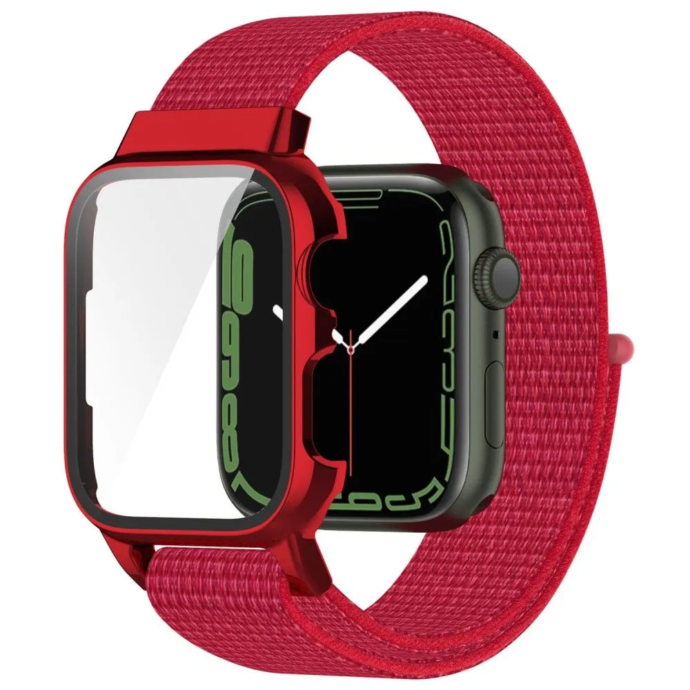 Apple Watch (45mm) nylon watch strap   tempered glass - Black / Red