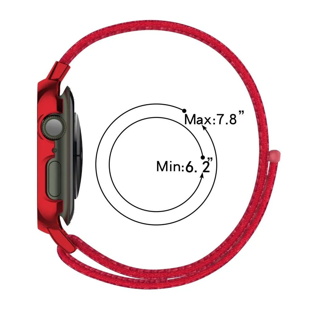 Apple Watch (45mm) nylon watch strap   tempered glass - Black / Red