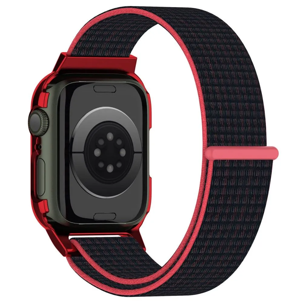 Apple Watch (45mm) nylon watch strap   tempered glass - Black / Red