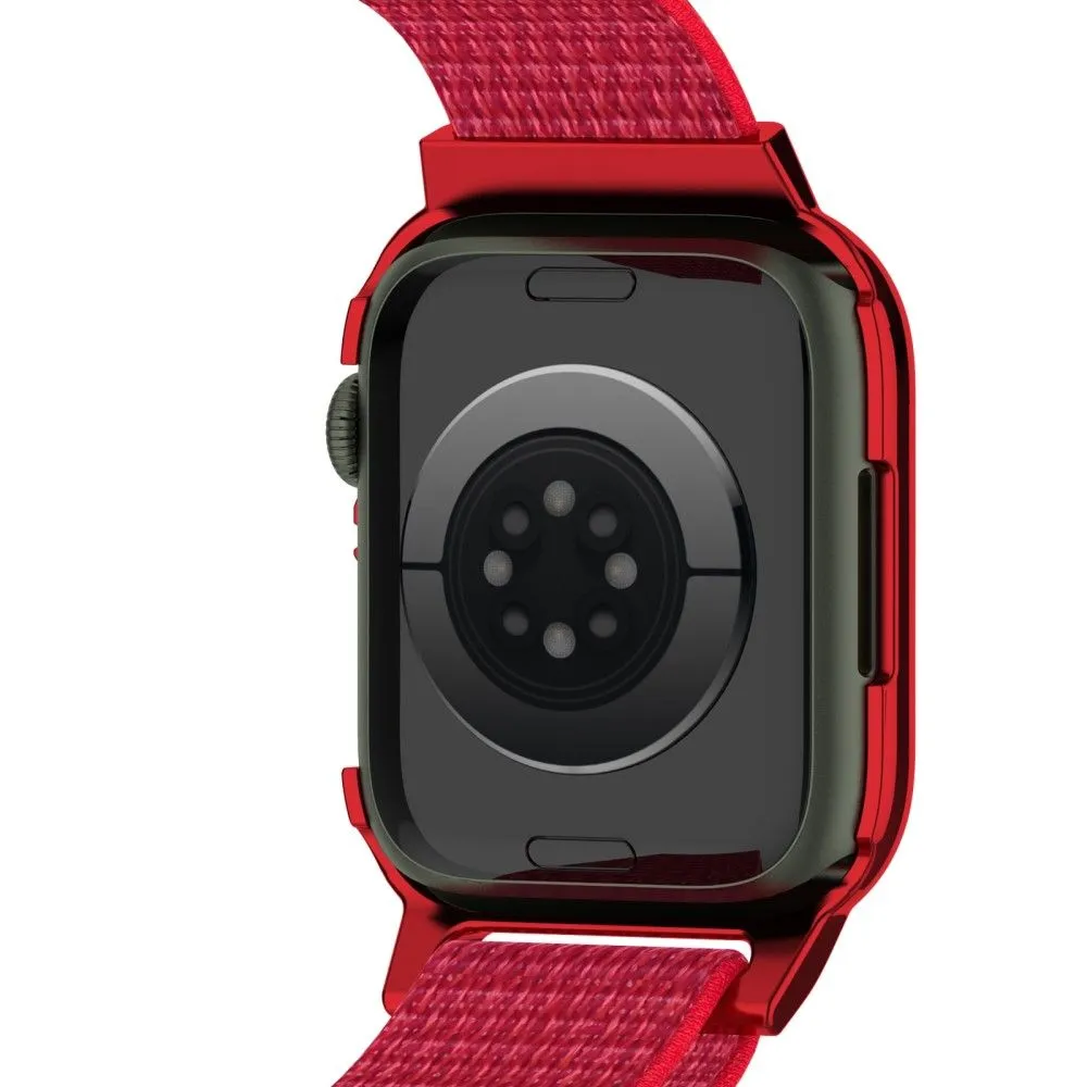 Apple Watch (45mm) nylon watch strap   tempered glass - Black / Red