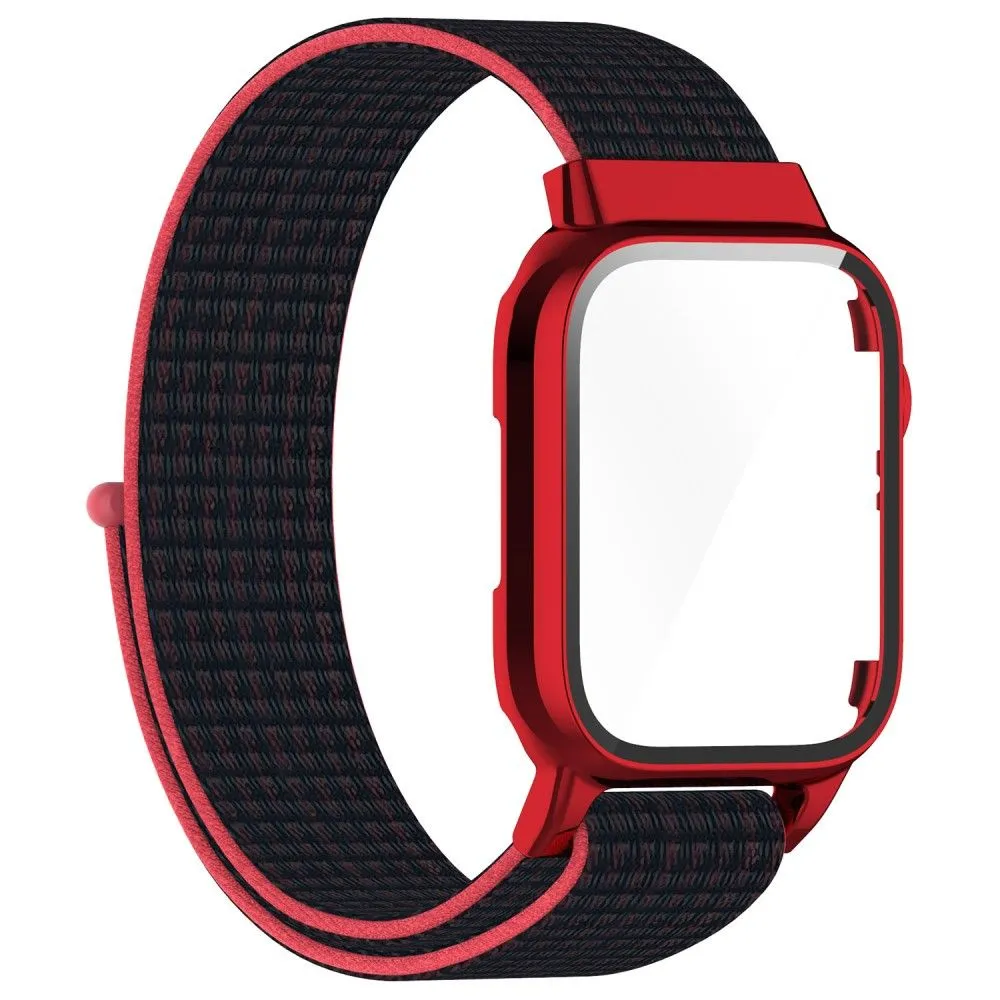 Apple Watch (45mm) nylon watch strap   tempered glass - Black / Red