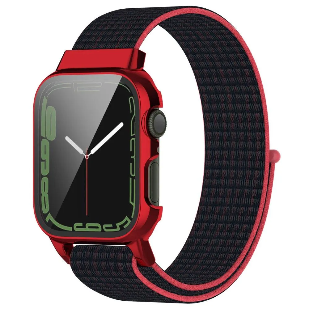 Apple Watch (45mm) nylon watch strap   tempered glass - Black / Red